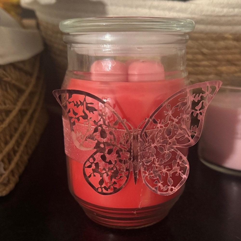 Pink Butterfly Glass Candle Holder